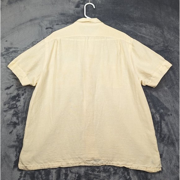 Polo Ralph Lauren Shirt Mens XL Silk Linen Blend Short Sleeve Button Up Yellow - Picture 2 of 16